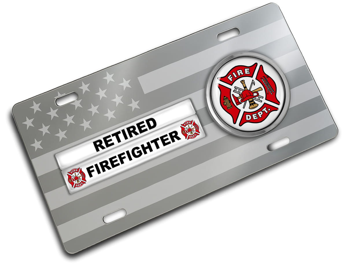 Firefighter Retired - Stainless Steel Car License Plate